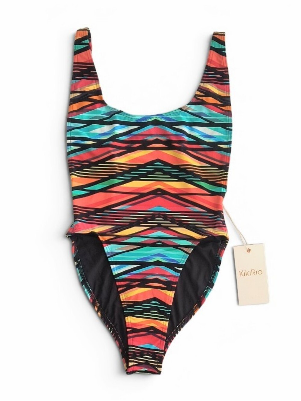 KikiRio Coco Beach Cate Colorful Geometric Print High Cut One Piece Swimsuit